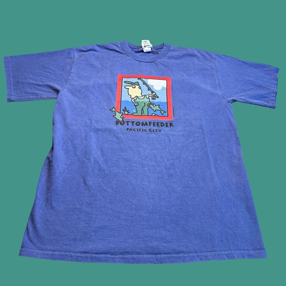 Vintage Fishboy T Shirt Large Blue Bottomfeeder Pacific City Fishing Graphic